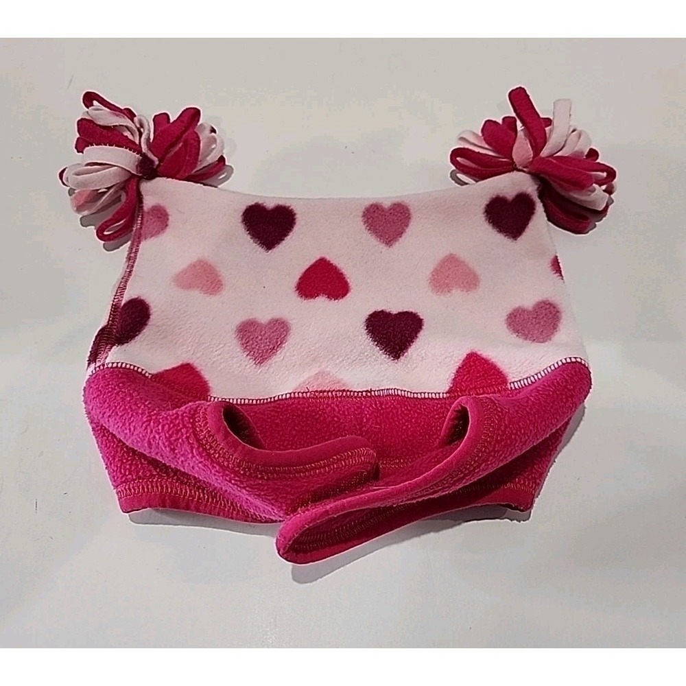Old Navy Fleece Little Girl Hat Pink Hearts Size Medium Chin Strap Closure